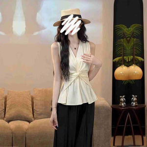 Áo Vest Cổ Chữ V Không Tay Ôm Vừa Vặn Cho Nữ Mùa Hè 2025 Phong Cách Mới Áo Sơ Mi Không Tay Cổ Chữ V Thiết Kế Xoắn