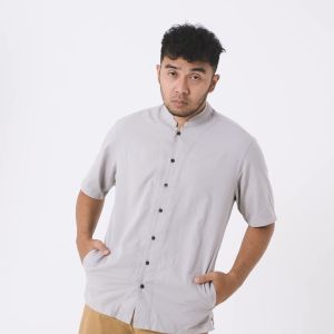 M Gee Baju Muslim Koko Pria Lengan Pendek Mgee AZKA C078 Light Grey