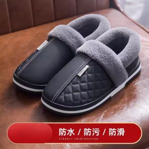 Dép Bông Nam Đế Cao Mùa Thu Đông Chống Thấm Nước Trong Nhà Đế Ngoài Bằng Da Lông Cừu Dép Bông Nam Đế Cao Đế Bằng