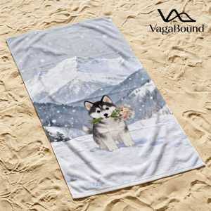 Khăn Tắm Biển Cao Cấp Husky In Snowy Mountains Chất Liệu Cotton Chải Kỹ Mềm Mại Nhanh Khô Thấm Hút Tốt Dùng Cho Bơi Lội Và Đi Biển