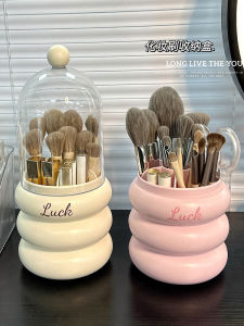Large Capacity Makeup Brush Storage Box Dustproof Desktop Eyebrow Pencil Lipstick Organizer Cover with Compartmented Tray