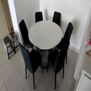 🎄Xmas Sale🎁Atlanta 120cm Diameter Round Marble Table with Unique Designers Metal Pedestal. Cosy 6 pieces Dining Chair with Metal Leg. Delivery Klang Valley Only.