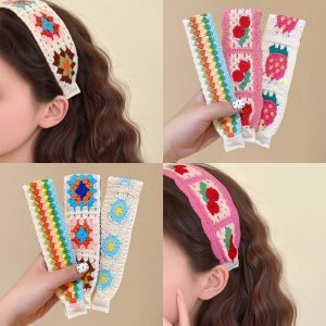 Knitted Hairline Stickers Womens Magic Adhesive Hairband Face Washing Headwear Floral Patterned Hairband for Hair Grooming