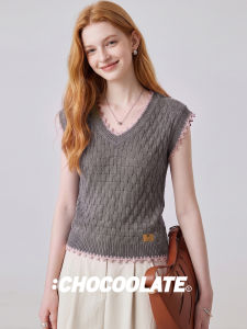 French V-Neck Sleeveless Lace Slimming Elegance Knit Top