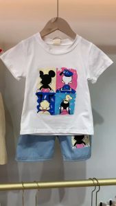 Kualitas Tinggi jas baju T-shirt anak laki-laki mode musim panas kartun pendek denim pakaian anak perempuan Gaya Korea fashion stelan anak Baju lengan pendek kaos