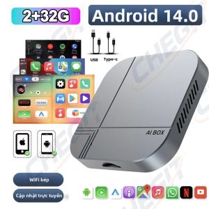 Bộ Chuyển Đổi Không Dây 3 Trong 1 CarPlay Android Auto Nâng Cấp FOTA Tích Hợp AI Box Với Hệ Điều Hành Android 14.0 Hỗ Trợ YouTube Netflix Và CarLife