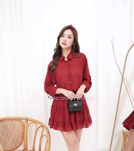 MEDDIE SET ROK MEKAR DAN ATASAN KEMEJA TRANSPARAN KOREAN VINTAGE