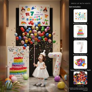 FOXWB | Birthday Party Decoration Balloon Rain and Banner for 3-Year-Old Kids