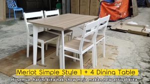 SMASIS MERLOT Simple Style Dining Table Solid Wood 1+4 1+6 Dark Morlet / Full Matt White / Meja Makan