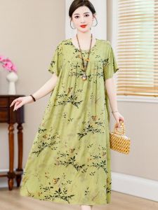 Váy Lụa Cotton Cho Phụ Nữ Trung Niên Và Cao Tuổi Váy Ngủ Thời Trang Mùa Hè Cho Bà Mẹ Béo Váy Dài Rộng Rãi Thoải Mái