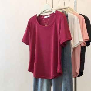 เสื้อยืดคอกลมแขนสั้นทรงสลิมฟิตสำหรับผู้หญิง ทรงเข้ารูป เสื้อชั้นในสีพื้น ทรงเข้ารูป เสื้อตัวบนบาง ฤดูร้อน 2024