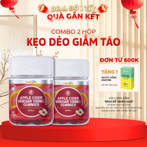 Combo 2 Hộp Kẹo Dẻo Giấm Táo Vitamin B12 Hỗ Trợ Tiêu Hóa Hỗ Trợ Tăng Cường Miễn Dịch Apple Cider Vinegar Gummy Coolvita (60 viên x 3g)/hộp