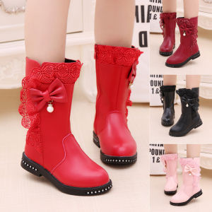 YCHION Princess Fashion Rhinestone Flower Winter Boots Kids Long Boots For Big Girl Snow Boots Children Shoe 4 5 6 7 8 9 10 11 12 Years