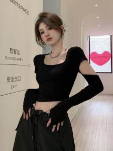 เสื้อยืดแขนสั้นเซ็กซี่สไตล์เกาหลีสำหรับผู้หญิงในฤดูใบไม้ผลิและฤดูร้อน เสื้อเชิ้ตแขนยาวทรงเข้ารูปแบบพิเศษสำหรับใส่ในช่วงฤดูร้อน