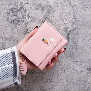 Cute Short Womens Wallet 2025 New Style Korean Fashion Tassel Carrot Three-Fold Card Holder Coin Purse PU Soft Surface