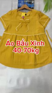 Áo bầu xinh công sở HANNA free size từ 40kg tới 70kg chất cao cấp thoáng mát thấm hút mồ hôi và không nhăn áo bầu có dây nơ cột sau