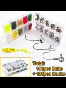235pcs a box jig head hooks and baits set with 20-compartment box design perfect for soft bait hooks for catfish bass trout