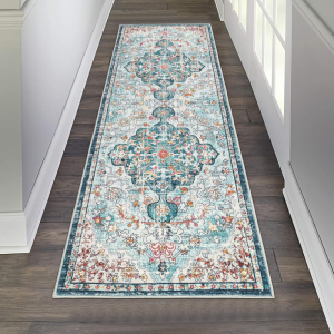 VIKAMA Vintage Persian Runner Rug Distressed Floral Boho Non Slip Washable Hallway Entryway Floor Mat Home Decor