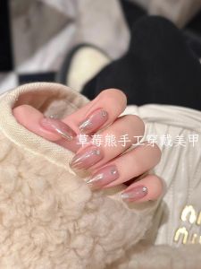 เล็บแต่งงานแบบสวมใส่ทำมือใหม่ ความยาวปานกลาง ชุบเงินทอง ประดับเพชร เล็บแต่งหน้าแบบสวมใส่สำหรับผู้หญิง