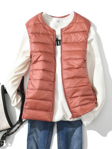 Lightweight Short down Vest Womens round Neck White Duck Feather Lining Versatile Large Size Inner Wear Versatile Shoulder Pad