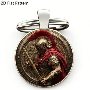 1Pc Ancient Roman Centurion Warrior Keychain 2D Flat Round Metal Key Ring Gladiator Soldier Historical Bag Charm Pendant