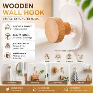 Aitemay 5 Pack Stylish Wooden Wall Hooks for Bathroom Bedroom Storage - Towel Coat Key Holder Home Decor