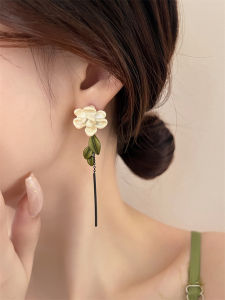 925 Silver Needle Spring/Summer New Arrival Gardenia Earrings Womens Unique Design Long Tassel Earrings Tea Series Thin-Looking Earrings