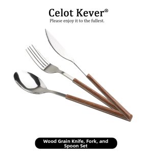 304 Stainless Steel Vintage Wooden Pattern Western Tableware Set
