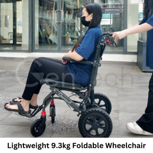 Lightweight Foldable 9.3kg Pull Rod Wheelchair Aluminum Waterproof Cushion Seat Kerusi Roda Ringan For Travel Elderly