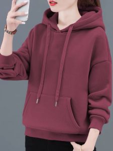 ฤดูใบไม้ร่วง ฤดูหนาว หลวม Fit Long Sleeve เสื้อฮู้ด ผู้หญิง ผ้าฝ้าย Thermal Overhead เสื้อแจ็คเก็ต สไตล์เกาหลี หลากหลาย เสื้อแจ๊กเก็ตอุ่น