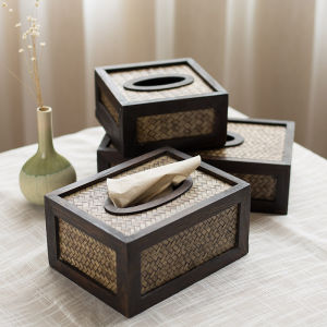 Handmade Wooden Rattan Retro Tissue Box: Versatile Storage & Home Decor