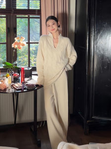 Bộ Đồ Hai Mảnh Phong Cách Hàn Quốc Mùa Xuân Thu Rộng Rãi Cổ Chữ V Váy Công Sở Dài Thường Ngày Chất Liệu Polyester