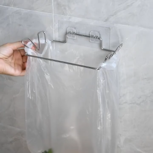 Cabinet Door Garbage Bag Rack Stainless Steel Garbage Storage Holder for Kitchen Bathroom Towel Hanger 