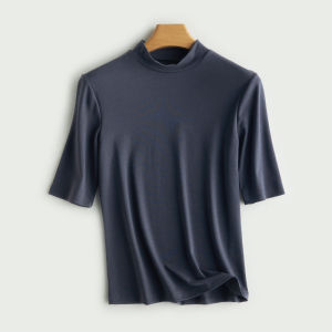 Miiow | Casual Lightweight Modal Short Sleeve Womens T-shirt Loose Fit Round Neck Base Solid Color Versatile Five-Quarter Length Tee