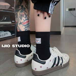 Ijio Heel Embroidery Tube Socks Sole Bows Boneless Maternity Socks Red All Year Round Casual Cotton Socks