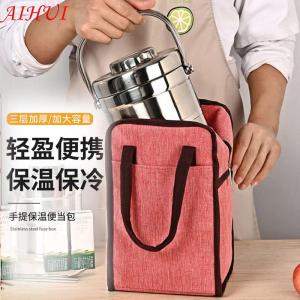 Multi-Layer Insulated Lunch Box Bag round Rice Barrel Portable Bento Bag for Office Workers Oxford Cloth Food Storage Bag