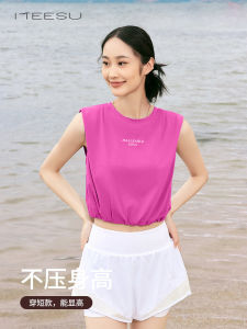 Meesu Womens Yoga Tank Top Sleeveless Fitness Pilates Short Style Breathable Summer Sportswear Loose Fit Fashionable