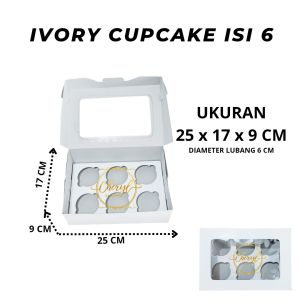 (10 PCS) DOS / DUS KUE CUPCAKE IVORY PUTIH WINDOW ISI 6 UK 25 X 17 X 9 CM / Karton Box Kotak Hampers Ivory Putih Window