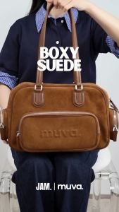 JAM | MUVA - Boxy Suede - กระเป๋าสะพายข้าง หนังกลับ ทรงกล่อง