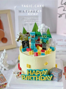 My World Cake Decoration Display Boys Birthday Party Building Block Assembly Game Theme Toy Cartoon Decoration