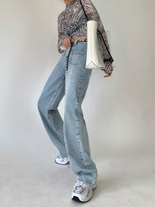 High Waist Wide Leg White Jeans Womens Loose Fit Straight Cut Denim Pants Autumn Season Fashion Ladies Premium Clothing