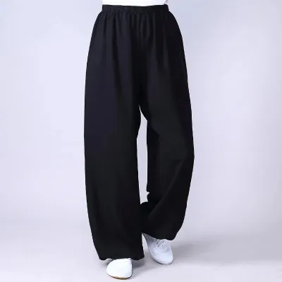 Hongji Cotton Linen Tai Chi Practice Pants Mens Breathable Yoga Pants Lantern Style Martial Arts Pants Summer Workout Trousers