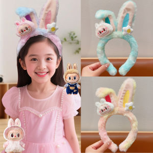 Childrens Plush Hairband Little Girl Cartoon Labubu Headwear Popular Online Model Hair Accessories Fabric Art Hairband