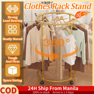 Metal Clothes Rack Stand Heavy Duty With Wheels 360° Rotating Clothes Rack Thickened Display Hanging Clothes Rack Movable Clothes Hanger Organizer For Bedroom Laundry Room Bathroom Balcony