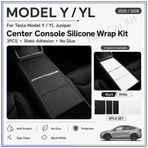 Tesla Model Y/YL Juniper Center Console Silicone Wrap Kit 3PCS Static Adhesion No Glue Black/White 2025/2026