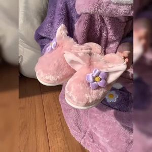 WY-XIXITIAO Womens Winter Cute Cartoon Fox Home Casual Cotton Slippers Plush Warm Non-slip Soft Sole