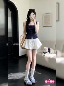 NIUVIES | Bộ Đầm Ngắn Mùa Hè Không Tay Dây Kéo Phụ Nữ