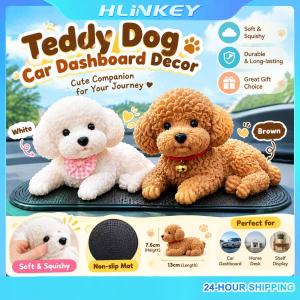 HLINKEY 1/2PCS Soft Squishy Teddy Dog Car Dashboard Ornament Cute Lying Puppy Toy Anti Slip Mat Included TPR Material Car Interior Decor Gift