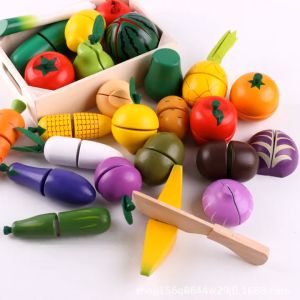 Wooden Food Cutting Fruit Vegetable Toy Pretend Play Kitchen Set Mainan Memotong Buah Sayur Set Dapur