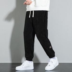 กางเกงลำลองผู้ชาย ทรงหลวม ฤดูใบไม้ร่วง/ฤดูหนาว กางเกงขายาวผ้าคอร์ดูรอยหนา บุขนแกะ กางเกงขายาวลำลองสำหรับผู้ชาย